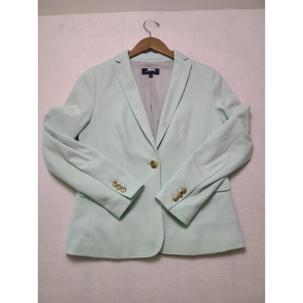 Talbots 2 Blazer Jacket Preppy Career Mint Green Cotton Blend Pinstripe Lining